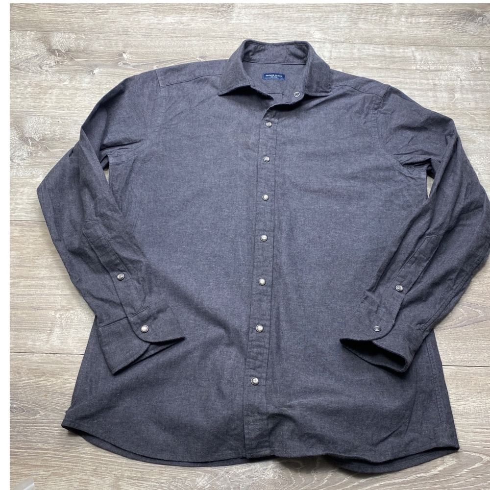 Proper Cloth Pearl Snap Mens Shirt Button Down‎ 15.5 34 Grey Custom Flannel